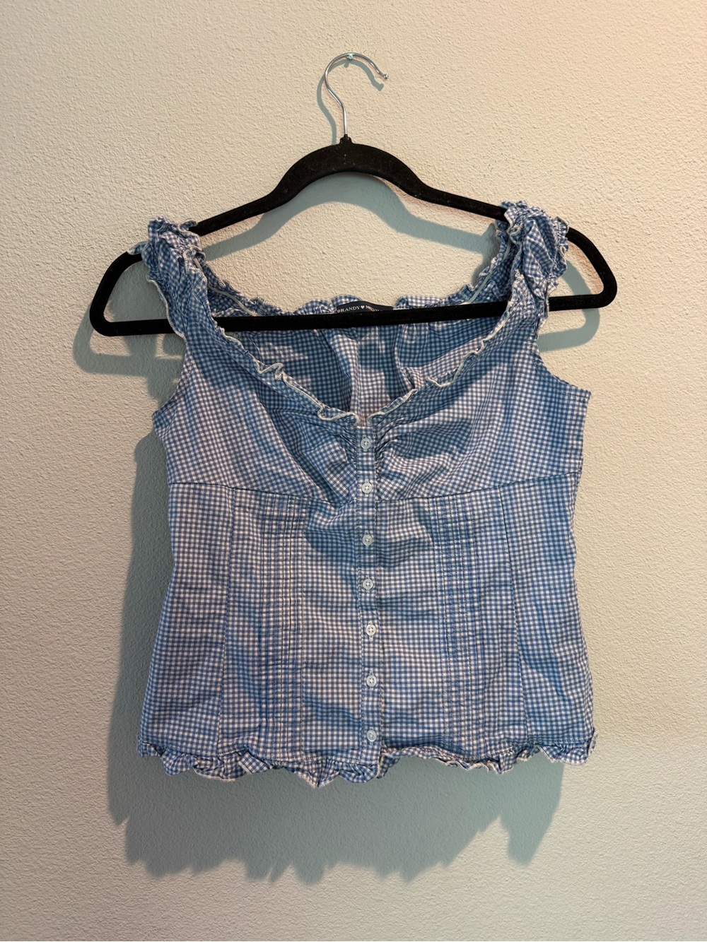 Brandy Melville Light Blue Gingham Ruffle Button Cami